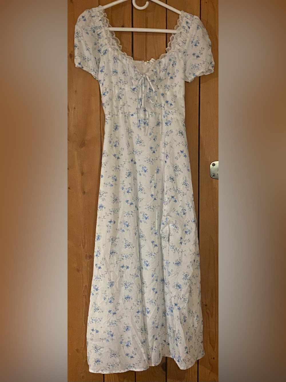 Altar'd State White Dress with Blue Floral & Lace Accents